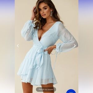 Selfie Leslie Light Blue Long Sleeve Wrap dress